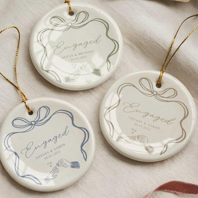 First Christmas Engaged Ornament, Personalized Engagement Gift for Couples, Custom Engagement Christmas Keepsake, Engaged Christmas Ornament