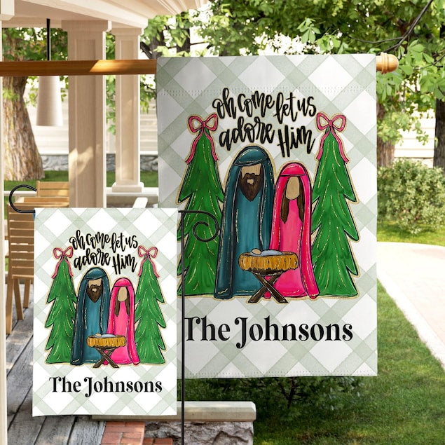 Custom Christmas Nativity Yard Welcome Home Sign Display Garden Flag Family Gift Holidays Home Decor Outdoor Accent Porch Design