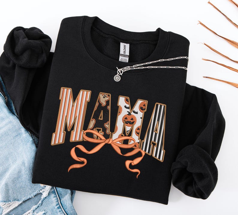 Mama Halloween Embroidered Sweatshirt, Spooky Season Mom Shirt, Coquette Mama Shirt, Fall Mama Sweatshirt, Fall Gift for Mothers