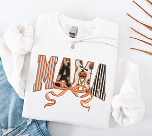 Mama Halloween Embroidered Sweatshirt, Spooky Season Mom Shirt, Coquette Mama Shirt, Fall Mama Sweatshirt, Fall Gift for Mothers