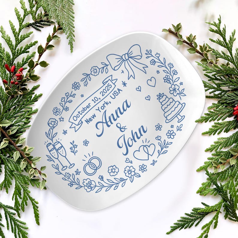 Personalized Wedding Keepsake Plate: Custom Name & Date Resin Platter