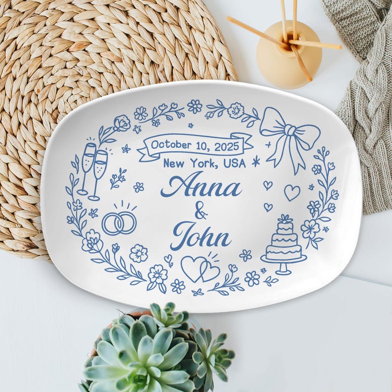 Personalized Wedding Keepsake Plate: Custom Name & Date Resin Platter