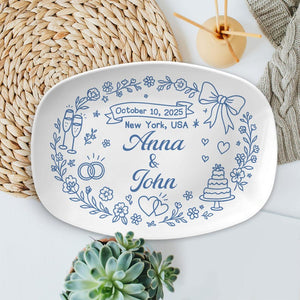 Personalized Wedding Keepsake Plate: Custom Name & Date Resin Platter