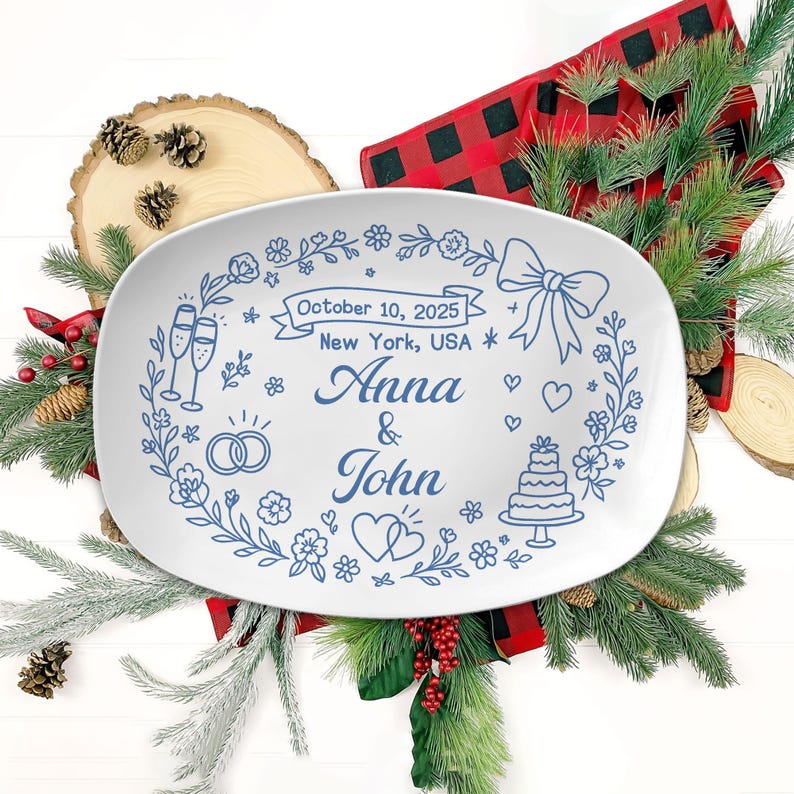 Personalized Wedding Keepsake Plate: Custom Name & Date Resin Platter