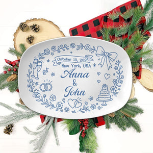 Personalized Wedding Keepsake Plate: Custom Name & Date Resin Platter