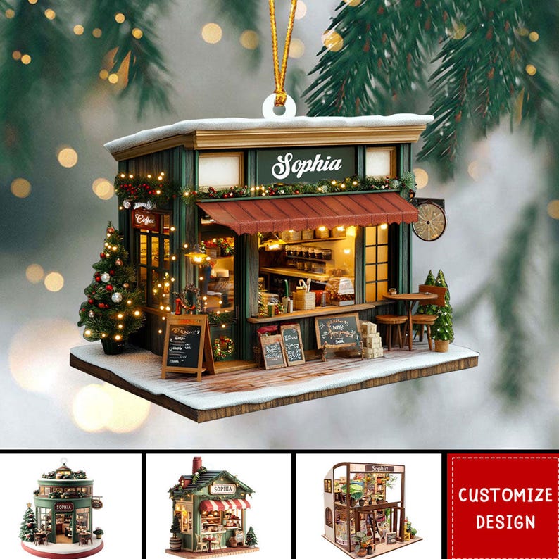 Personalized Coffee Shop Acrylic Ornament: Barista Christmas Decoration