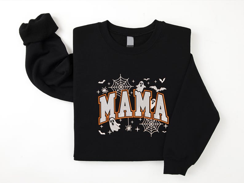 Embroidered Mama Halloween Sweatshirt, Spooky Season Mom Shirt, Coquette Mama Shirt, Fall Mama Sweatshirt, Fall Gift for Mothers