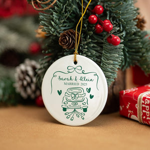 Personalized Ceramic Engagement Ornament: Mr & Mrs Keepsake, Christmas Bauble