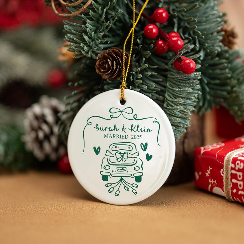 Personalized Married Ornament: First Christmas Keepsake, Mr & Mrs Ceramic Bauble