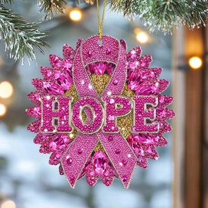 2D FLAT Pink Ribbon Wing Acrylic Ornament, Christmas Breast Cancer Ornament, Breast Cancer Fighter Ornament, Breast Cancer Survivor Decor