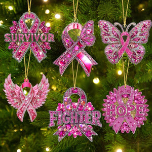 2D FLAT Pink Ribbon Wing Acrylic Ornament, Christmas Breast Cancer Ornament, Breast Cancer Fighter Ornament, Breast Cancer Survivor Decor