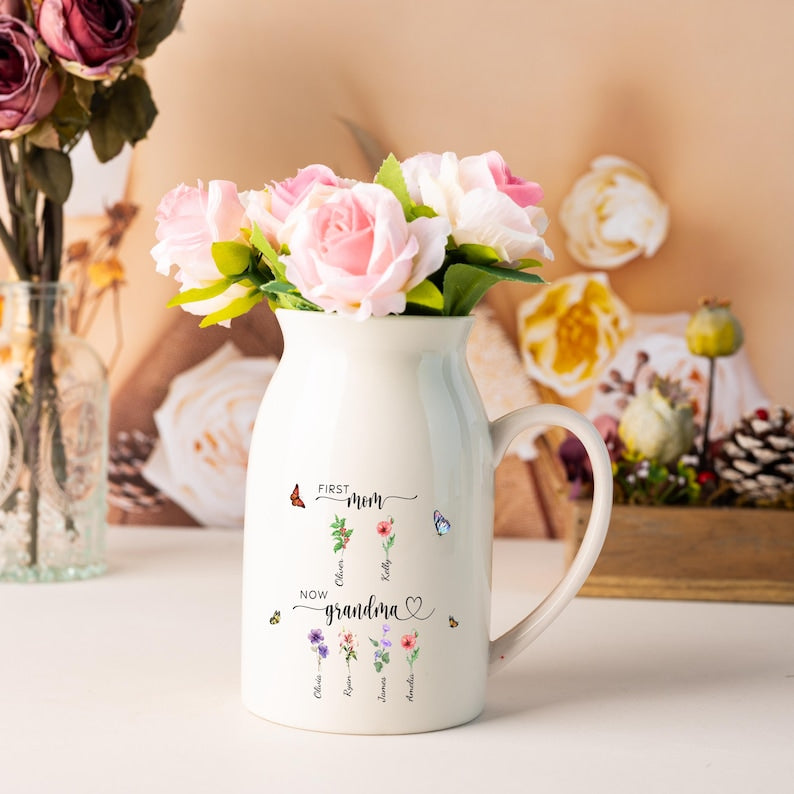 Unique Gifts for Grandma, First Mom Now Grandma Flower Vase, Birthday Gift, Mothers Day Gifts, Unique Gift For Mother/Nana/Nanny/Grandma