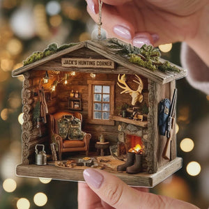 Personalized Hunting Cabin Ornament Custom Name Rustic Log Cabin Keepsake Gift for Hunters & Outdoorsmen Christmas Decor