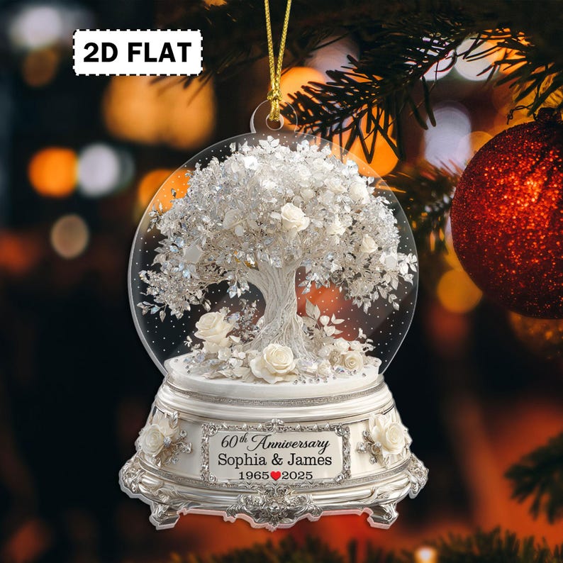 2D FLAT Personalized 60th Wedding Anniversary Acrylic Ornament, Diamond Wedding Anniversary Ornament, Christmas Wedding Anniversary Gift