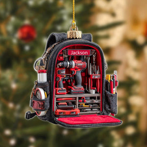 Personalized Tool Backpack Christmas Ornament Custom Name Holiday Decor Gift for Carpenters, Handymen, and DIY Lovers,2D Flat Onament