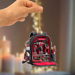 Personalized Tool Backpack Christmas Ornament Custom Name Holiday Decor Gift for Carpenters, Handymen, and DIY Lovers,2D Flat Onament