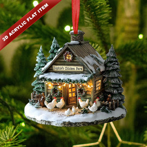 Personalized Farmhouse Chicken Barn Christmas Ornament,Chicken Ornament 2D Flat not 3D ,Farmhouse Holiday Tree Decoration for Xmas,Farm Decor