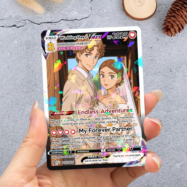 Personalized Poke Anniversary Card, Personalized Anniversary Gifts, Custom Photo Anime Gift for Couple, Wedding Gift, Family Gift