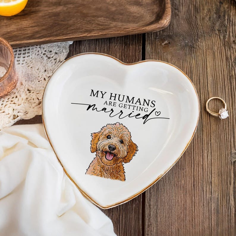 Custom Pet Portrait Ring Dish, Engagement Gift For Her, My Humans Are Getting Married, Personalized Dog Portrait Jewelry Trinket Dish