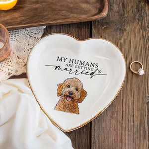 Custom Dog Cat Photo Ring Dish, Engagement Gift For Her, Personalized Pet Portrait Jewelry Trinket Dish, My Humans Are Getting Married