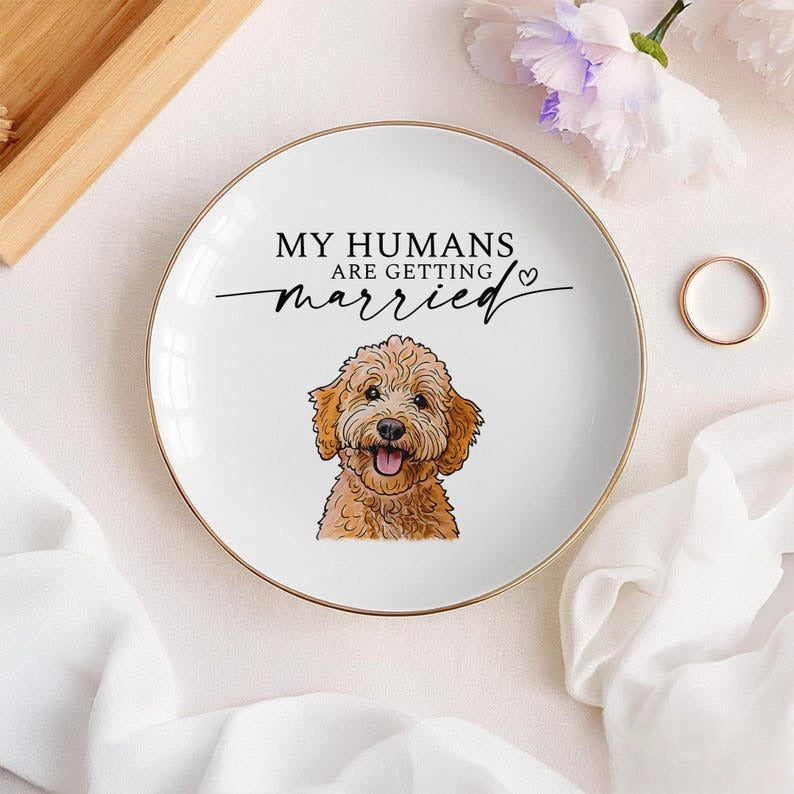 Custom Pet Portrait Ring Dish, Engagement Gift For Her, My Humans Are Getting Married, Personalized Dog Portrait Jewelry Trinket Dish