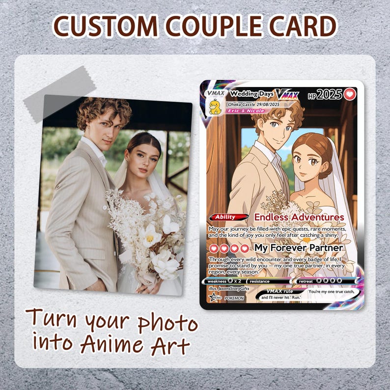 Personalized Poke Anniversary Card, Personalized Anniversary Gifts, Custom Photo Anime Gift for Couple, Wedding Gift, Family Gift