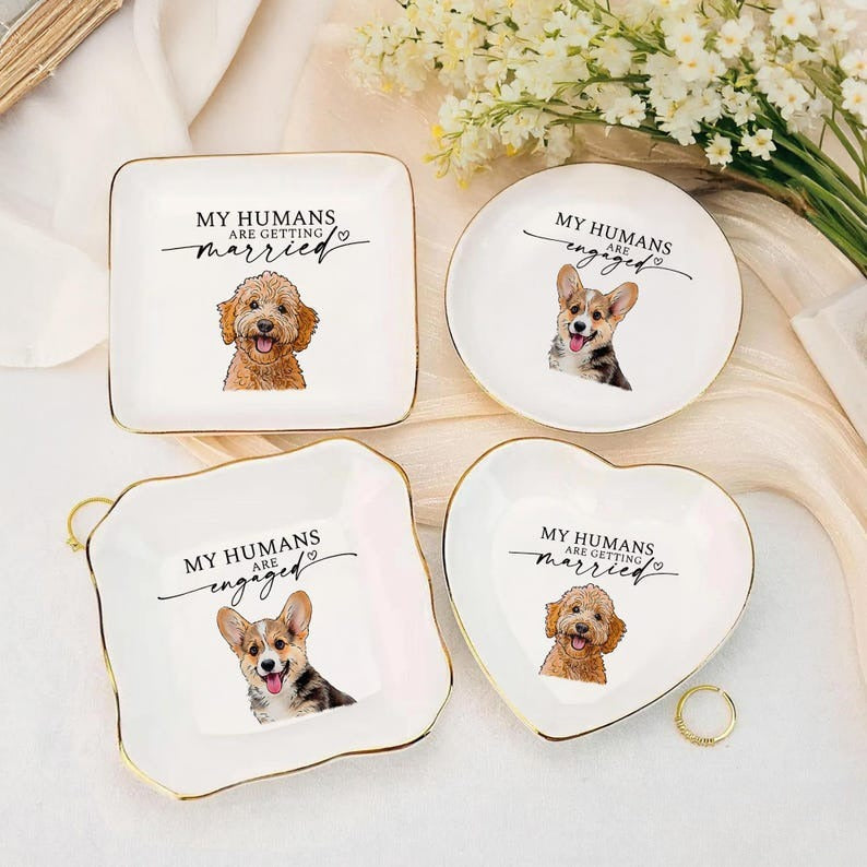 Custom Pet Portrait Ring Dish, Engagement Gift For Her, My Humans Are Getting Married, Personalized Dog Portrait Jewelry Trinket Dish