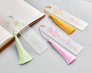 Custom Acrylic Bookmark with Tassel,Reader Bookmark, Birth Flower Bookmark,Mom Gift, Teacher Gift-Bookmark,Book Lover Gift