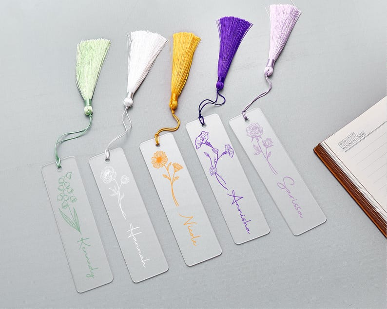 Custom Acrylic Bookmark with Tassel,Reader Bookmark, Birth Flower Bookmark,Mom Gift, Teacher Gift-Bookmark,Book Lover Gift