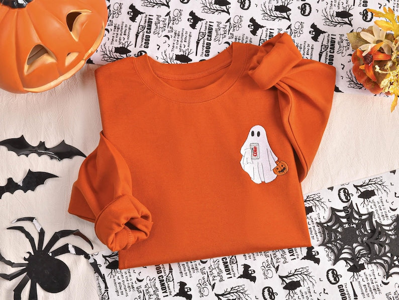 Custom embroidered ghost Halloween Sweatshirt, Cute Matching Hoodies for Halloween, Goose Halloween Sweatshirt, Cozy Spooky Season Hoodie