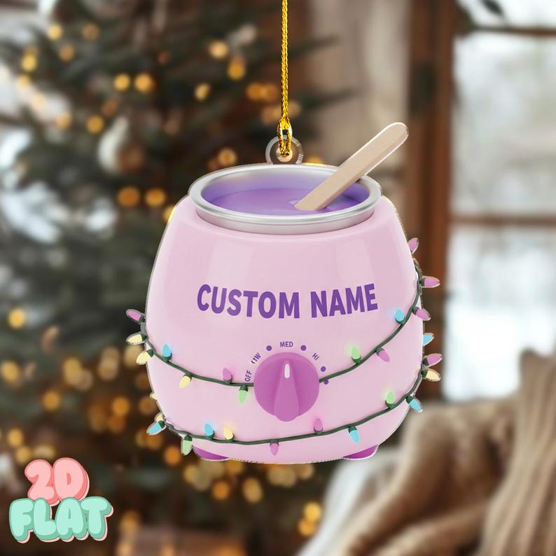 Custom Wax Warmer 2D FLAT Ornament, Personalized Esthetician Xmas Decoration, Funny Beauty Ornament with Lights, Spa Christmas Gift