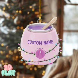 Custom Wax Warmer 2D FLAT Ornament, Personalized Esthetician Xmas Decoration, Funny Beauty Ornament with Lights, Spa Christmas Gift