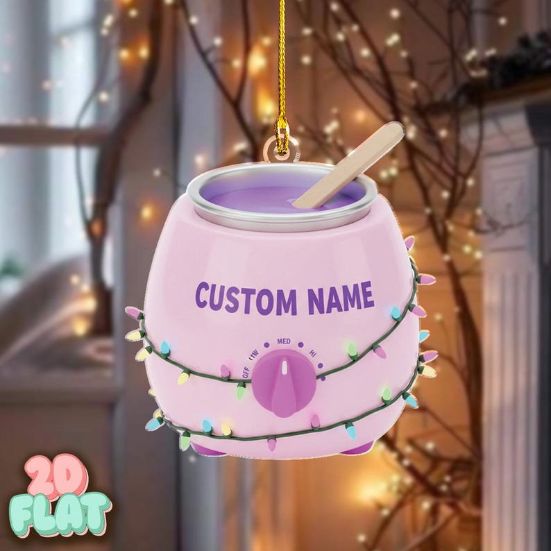 Custom Wax Warmer 2D FLAT Ornament, Personalized Esthetician Xmas Decoration, Funny Beauty Ornament with Lights, Spa Christmas Gift