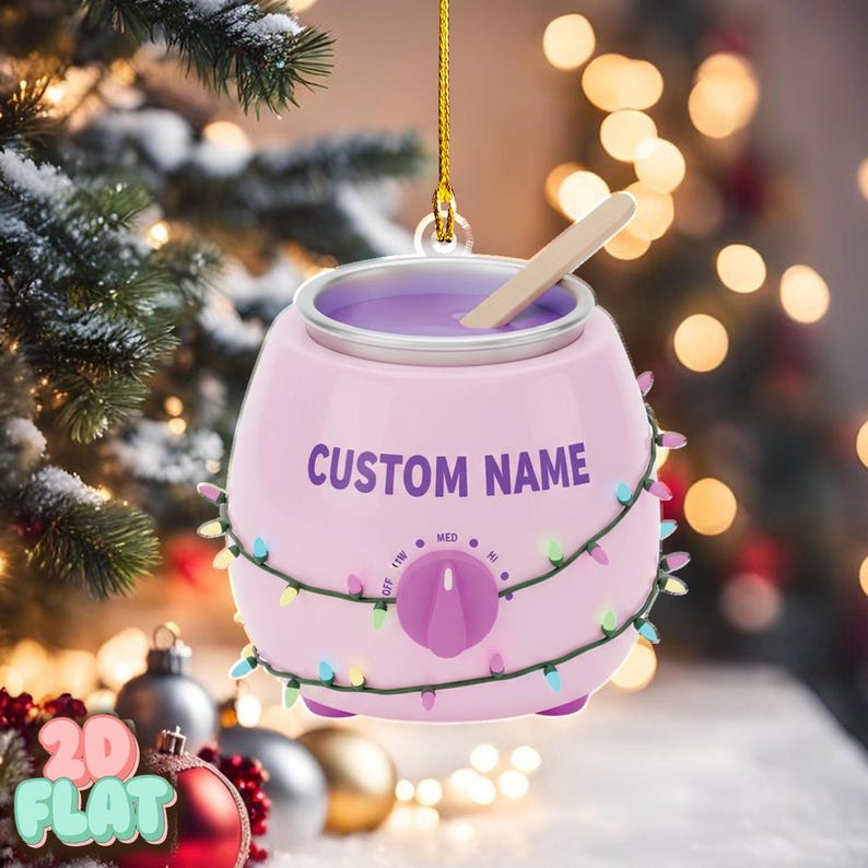 Custom Wax Warmer 2D FLAT Ornament, Personalized Esthetician Xmas Decoration, Funny Beauty Ornament with Lights, Spa Christmas Gift