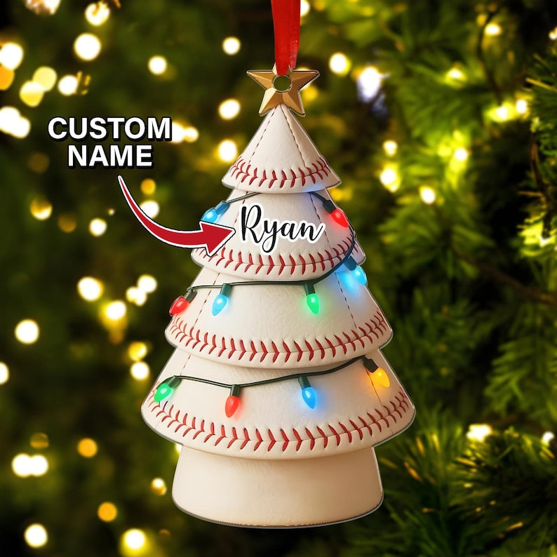 Personalized Leather Baseball Christmas Tree , Custom 2D Acrylic Ornament Gift, Leather Baseball Hanging Decor, Xmas Gift for Leather Baseball Lovers