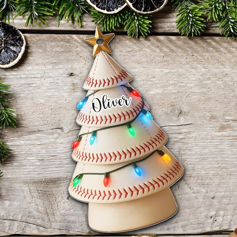 Personalized Leather Baseball Christmas Tree , Custom 2D Acrylic Ornament Gift, Leather Baseball Hanging Decor, Xmas Gift for Leather Baseball Lovers