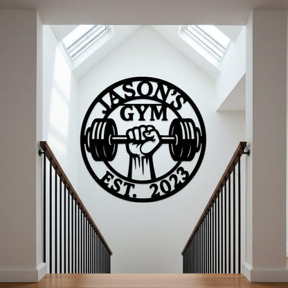 Custom Gym Metal Sign, Personalized Weightlifting Wall Art, Barbell Workout Room Decor, Fitness Name Sign, Gift for Gym Lovers