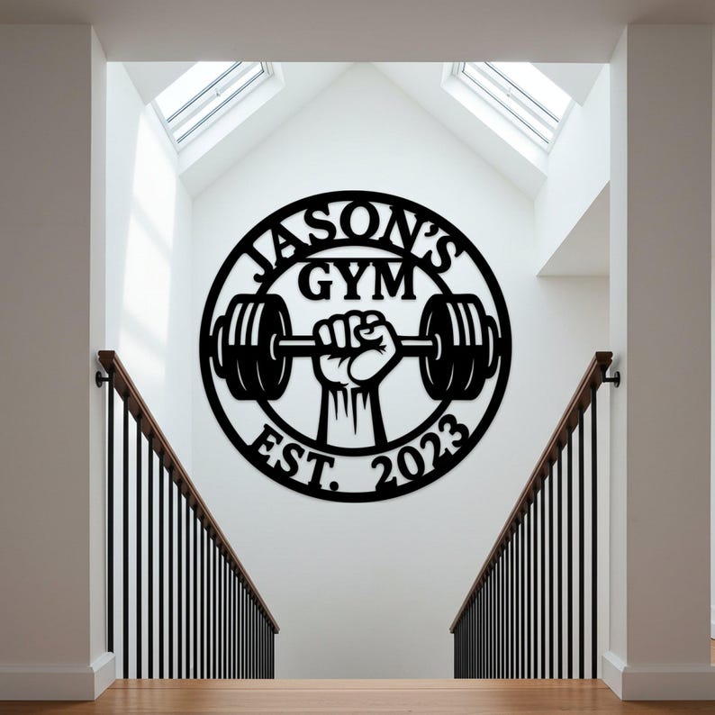 Custom Gym Metal Sign, Personalized Weightlifting Wall Art, Barbell Workout Room Decor, Fitness Name Sign, Gift for Gym Lovers