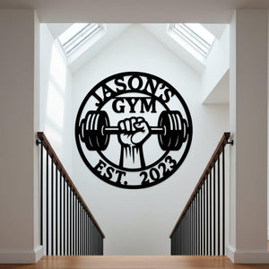 Custom Gym Metal Sign, Personalized Weightlifting Wall Art, Barbell Workout Room Decor, Fitness Name Sign, Gift for Gym Lovers