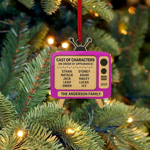 PERSONALIZABLE Retro TV Ornament, CUSTOMIZABLE Family Name Acrylic Decor, Cast of Characters Holiday Keepsake, Unique Gift for Loved Ones