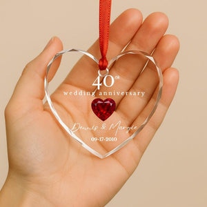Personalized 40th Wedding Anniversary Ornament Custom Heart Glass Gift with Names, Ruby Heart & Date Gift for Parents - Elegant Keepsake