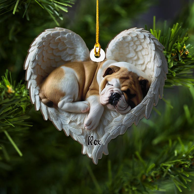 Personalized English Bulldog Angel Ornament Flat 2D Cutout Holiday Tree Decor Gift for Dog Lovers,Pet Memorial Families Keepsake