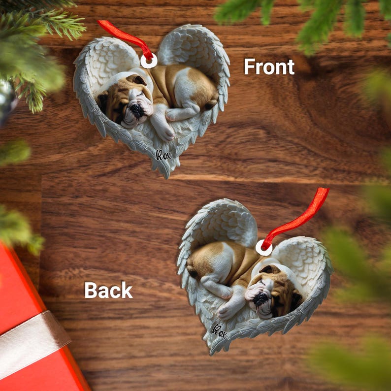 Personalized English Bulldog Angel Ornament Flat 2D Cutout Holiday Tree Decor Gift for Dog Lovers,Pet Memorial Families Keepsake