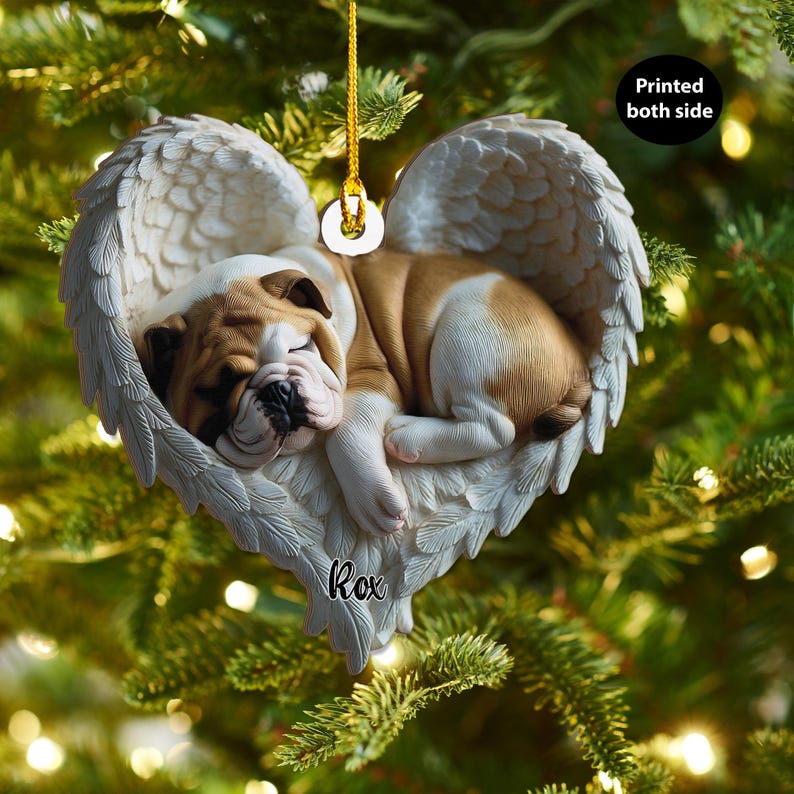 Personalized English Bulldog Angel Ornament Flat 2D Cutout Holiday Tree Decor Gift for Dog Lovers,Pet Memorial Families Keepsake