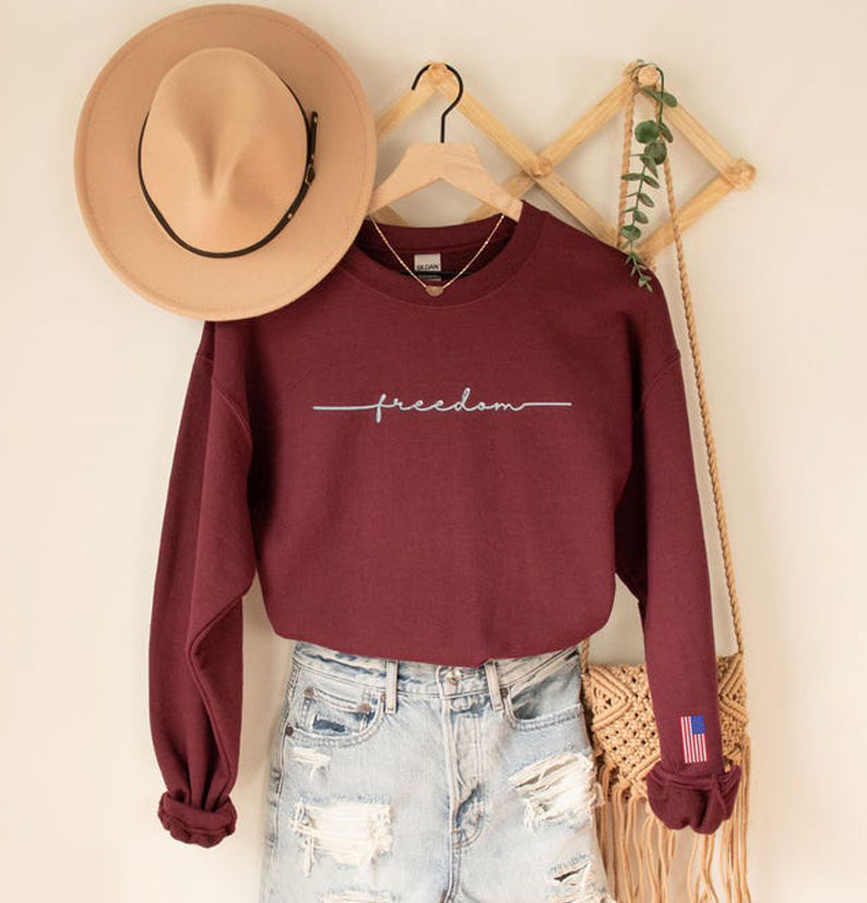 Freedom Embroidered Sweatshirt with USA Flag on Sleeve,Kirk's Legacy Sweater,Patriotic Embroidery Sweater,Justice for Charlie,American Pride il_794xN.7196194398_qrj9.jpg