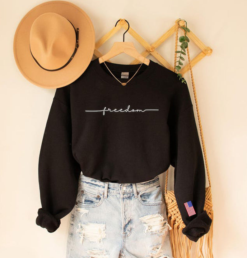 Freedom Embroidered Sweatshirt with USA Flag on Sleeve,Kirk's Legacy Sweater,Patriotic Embroidery Sweater,Justice for Charlie,American Pride il_794xN.7196194404_swws.jpg