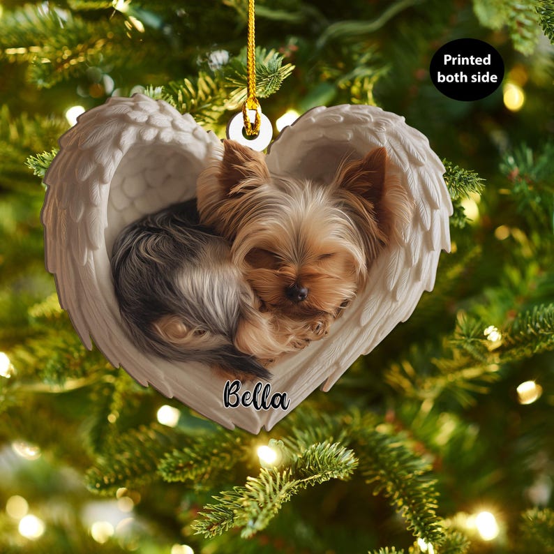 Personalized Yorkshire Terrier Dog Angel Ornament Flat 2D Cutout Holiday Tree Decor Gift for Dog Lovers, Pet Memorial Keepsake
