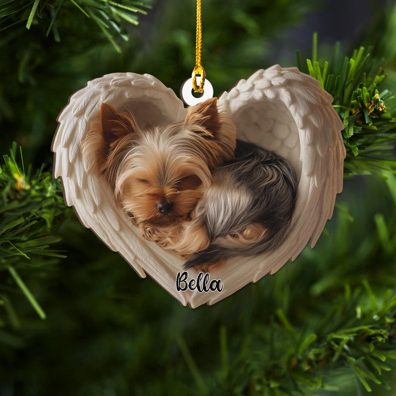 Personalized Yorkshire Terrier Dog Angel Ornament Flat 2D Cutout Holiday Tree Decor Gift for Dog Lovers, Pet Memorial Keepsake