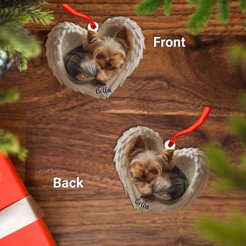 Personalized Yorkshire Terrier Dog Angel Ornament Flat 2D Cutout Holiday Tree Decor Gift for Dog Lovers, Pet Memorial Keepsake