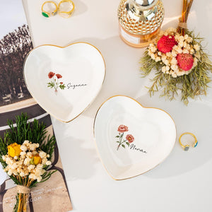 Personalized Birth Flower Jewelry Dish,Custom Name Trinket Tray,Mother's Day Gift,Birthday Gift For Mom Bestie Grandma Nana,Bridesmaid Gifts